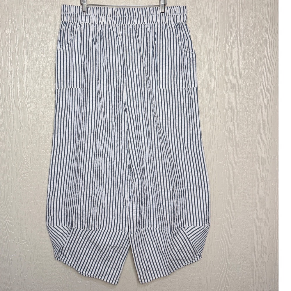 Tulip Blue White Striped Seersucker Wide Leg Lagenlook Pants XL New with Tags